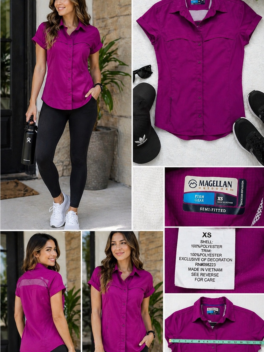 Magellan Outdoors Women's Vibrant Magenta Short-Sleeve Button Down Shirt